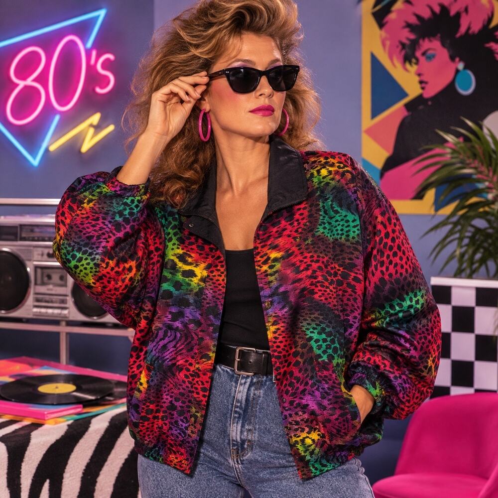 Olympic Seoul Vintage Jacket Animal Print Vibrant Colors Reversible Rare!!